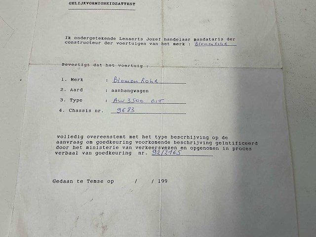 1993 blomenröhr hw 3500 bt aanhangwagen - afbeelding 9 van  19