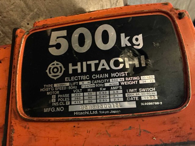 1993 hitachi 1/2sh elektrische kettingtakel - afbeelding 5 van  5
