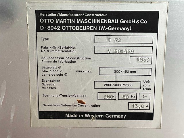 1993 martin t 72 paneelcirkelzaagmachine - afbeelding 11 van  19