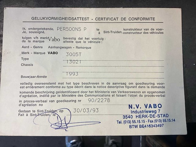 1993 vabo 3uu5t hydraulische kipper - 3000kg - afbeelding 17 van  27