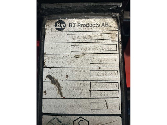 1995 bt. lsv 1600 elektrische palletwagen - afbeelding 3 van  4