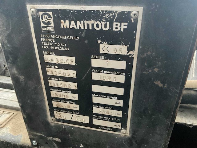1995 manitou m 430 cp ruw terrein vorkheftruck - afbeelding 5 van  19