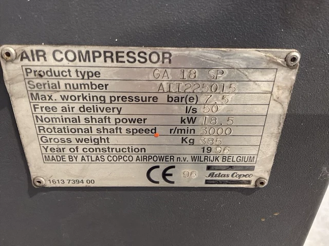 1996 atlas copco ga 18 sp schroefcompressor - afbeelding 2 van  10