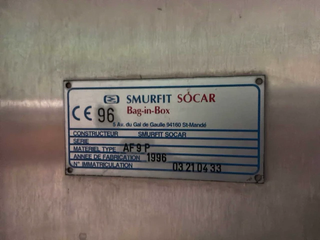 1996 smurfit socar af9p - bag in box vuller manuele rvs bag in box vulmachines - afbeelding 7 van  7