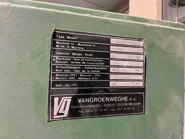 1996 vangroenweghe f-300-2ks breedbandschuurmachine - afbeelding 8 van  8