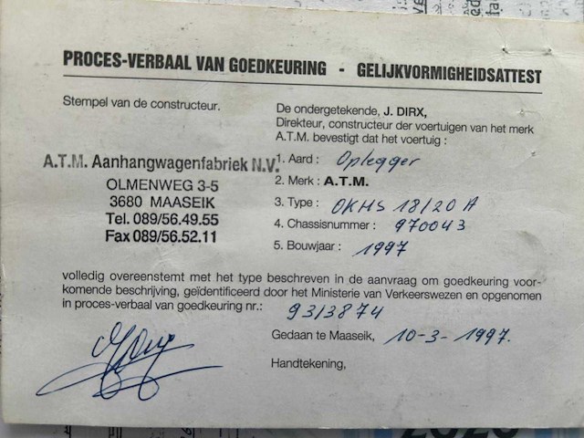 1997 a.t.m. 0khs 18/20a oplegger - afbeelding 2 van  13