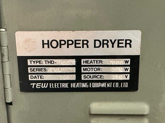 1997 tew hopper thd-100e verrijdbare kunststofdroger - afbeelding 4 van  4