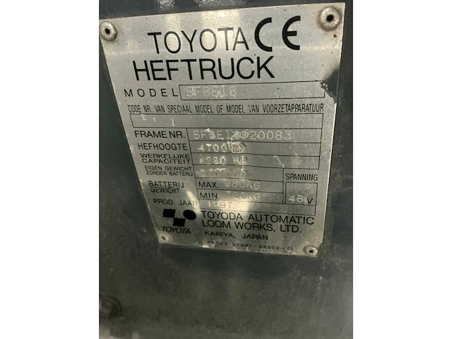 1997 toyota 5fbe18 vorkheftruck - afbeelding 7 van  16
