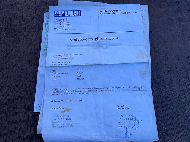1998 a valcke a3100 3 zijdige elektrische kipper aanhangwagen - afbeelding 19 van  29