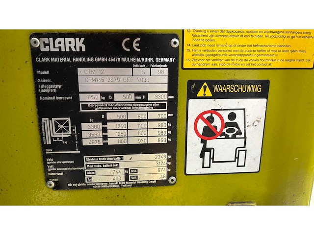 1998 clark ctm vorkheftruck compact - functioneel - afbeelding 5 van  17