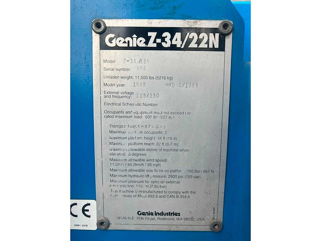 1998 genie z-34/22n hoogwerker - afbeelding 6 van  20