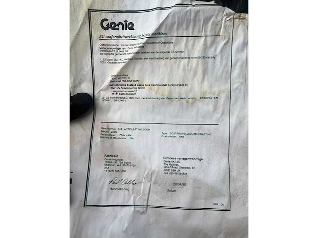 1998 genie z-34/22n hoogwerker - afbeelding 11 van  20