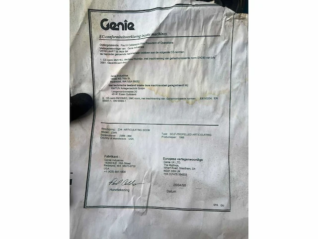 1998 genie z-34/22n hoogwerker - afbeelding 11 van  20