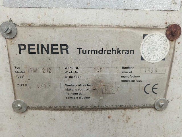 1998 peiner smk202 torenkraan - afbeelding 60 van  60