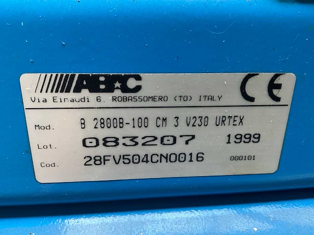 1999 abac b28008 100 cm 3 v230 urtex zuigercompressor - afbeelding 6 van  6