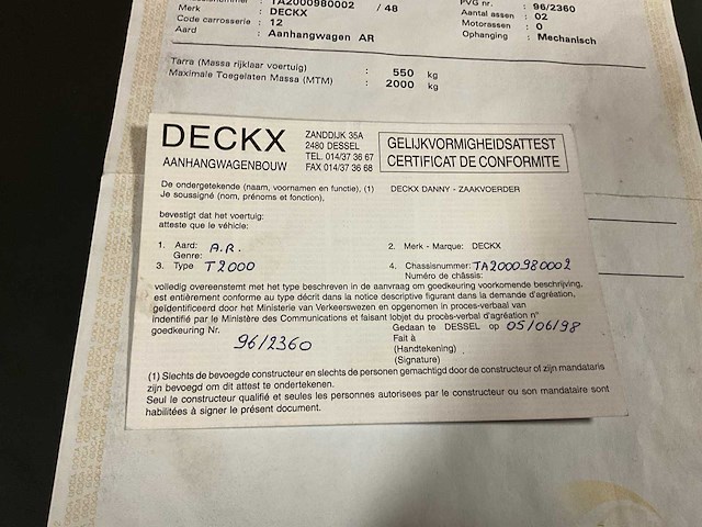 1999 deckx t2000 aanhangwagen - afbeelding 19 van  28