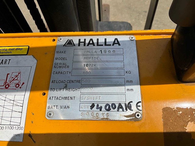 1999 halla hbf15e vorkheftruck 1500kg - functioneel - afbeelding 11 van  16