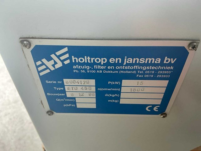 1999 holtrop en jansma etd 450 doorvoer ventilator - afbeelding 2 van  6