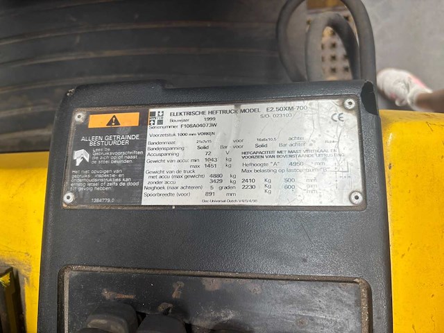 1999 hyster e2.50xm-700 vorkheftruck - afbeelding 9 van  17
