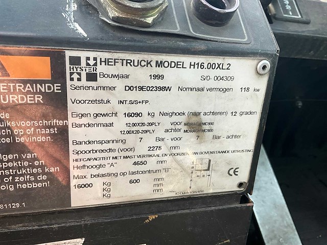 1999 hyster h16.00 vorkheftruck - afbeelding 11 van  27
