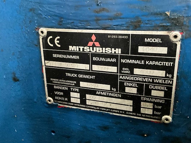 1999 mitsubishi fd40 vorkheftruck - afbeelding 11 van  23