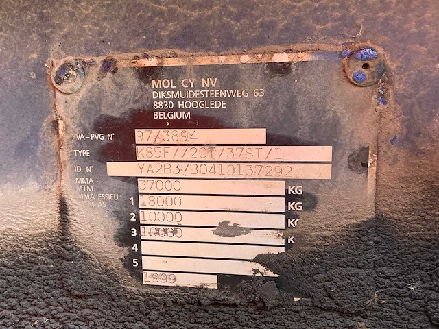 1999 mol k85f/20t/73st oplegger kipper - afbeelding 13 van  14