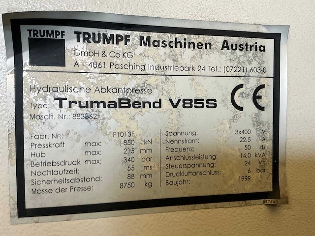 1999 trump trumabend v85s cnc-kantbank - afbeelding 9 van  9