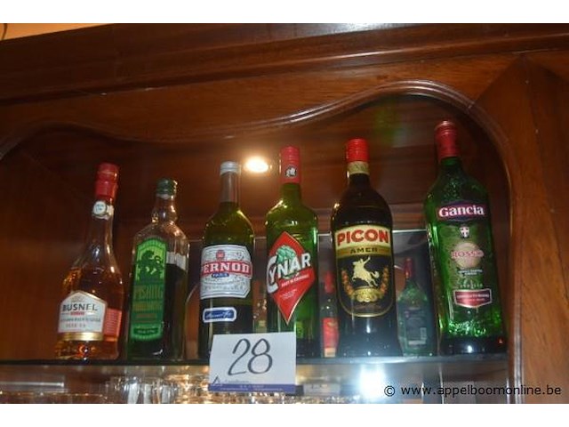 19x aangebroken flessen diverse dranken, waaronder likeuren, vermouth, gin, whisky, rum, pastis en port - afbeelding 1 van  4
