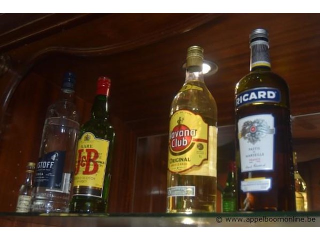 19x aangebroken flessen diverse dranken, waaronder likeuren, vermouth, gin, whisky, rum, pastis en port - afbeelding 4 van  4