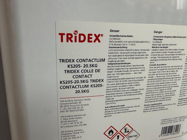 1x bidon tridex contactlijm ks205 20,5kg - afbeelding 3 van  3