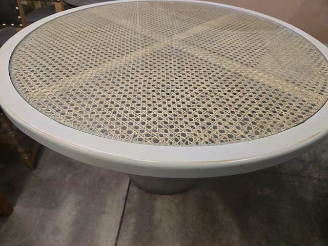 1x houten tafelblad riet met glastop 100cm - afbeelding 3 van  4