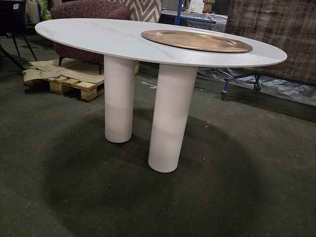 1x keramiek tafel rond wit 130x130 - afbeelding 2 van  6