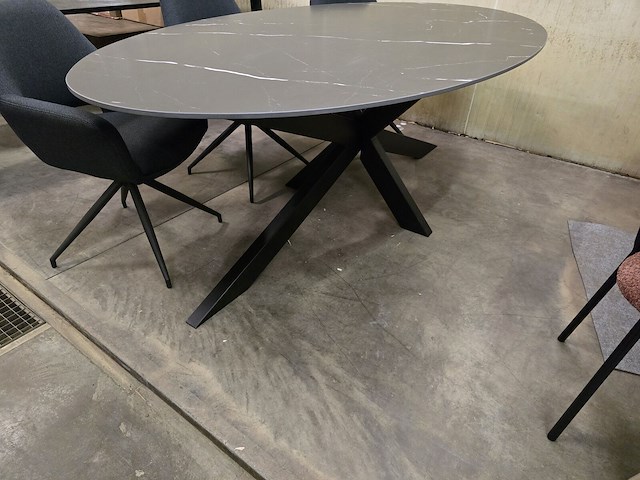 1x keramiek tafel zwart 220x120 met x poot - afbeelding 2 van  6