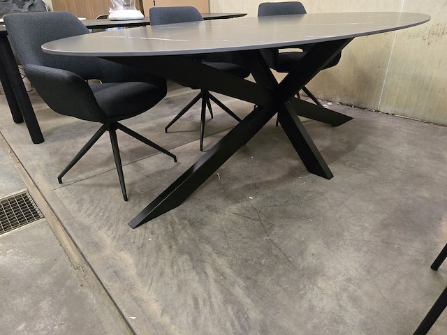 1x keramiek tafel zwart 220x120 met x poot - afbeelding 3 van  6