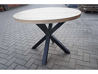 1x massief eiken tafel rond 1m met onderstel - afbeelding 1 van  5
