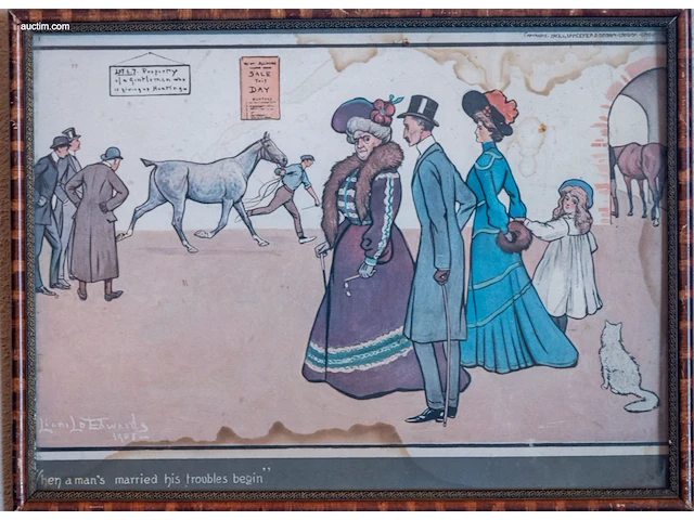 2 antieke engelse humoristische kleurengravures /... - afbeelding 1 van  2