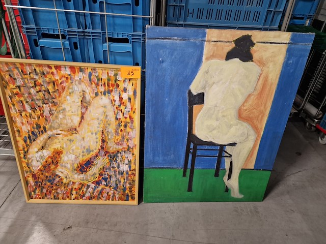 2 expressief en opvallende schilderijen "naakt" - afbeelding 1 van  6