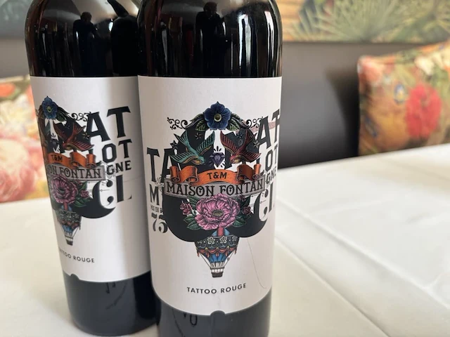 2 flessen rode wijn maison fontan tattoo rouge - afbeelding 2 van  2