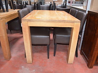 2 houten tafels afm. 120x80x75cm, 22 stoelen bruin leder mar meubelen (7,29) - afbeelding 2 van  8