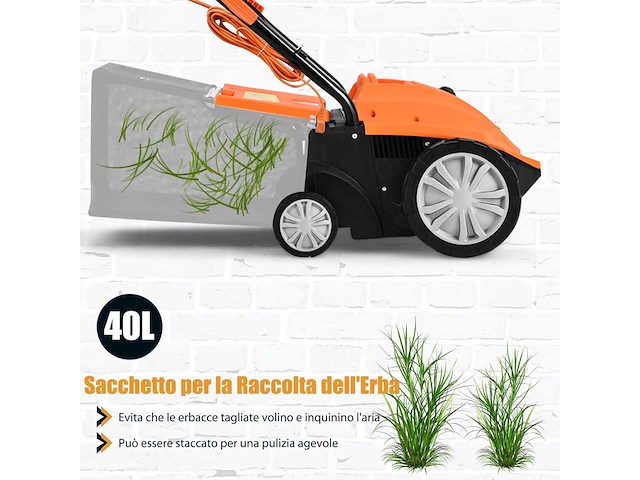 2-in-1 elektrische scarifier, gazonbeluchter, 30l grasverzamelaar, 1800w wiedmachine - afbeelding 8 van  10