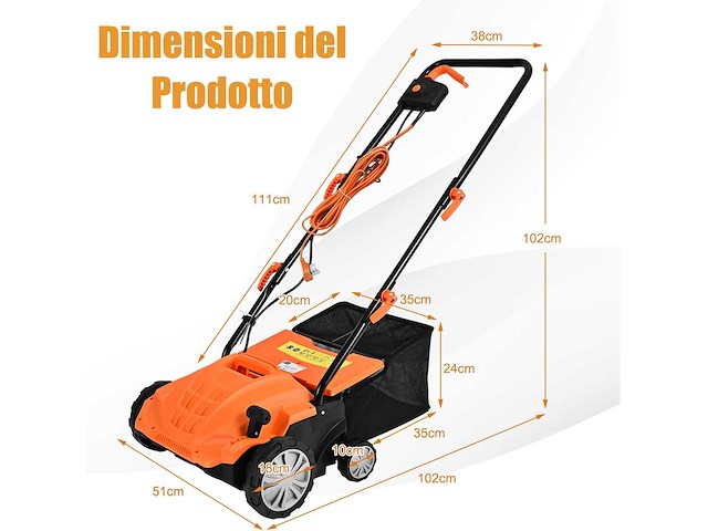 2-in-1 elektrische scarifier, gazonbeluchter, 30l grasverzamelaar, 1800w wiedmachine - afbeelding 10 van  10