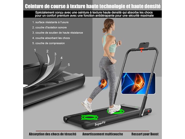 2-in-1 opvouwbare elektrische loopband 1 tot 12 km/u met bluetooth-luidspreker afstandsbediening motor 1,67 kw zwart - afbeelding 3 van  10