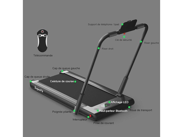 2-in-1 opvouwbare elektrische loopband 1 tot 12 km/u met bluetooth-luidspreker afstandsbediening motor 1,67 kw zwart - afbeelding 7 van  10