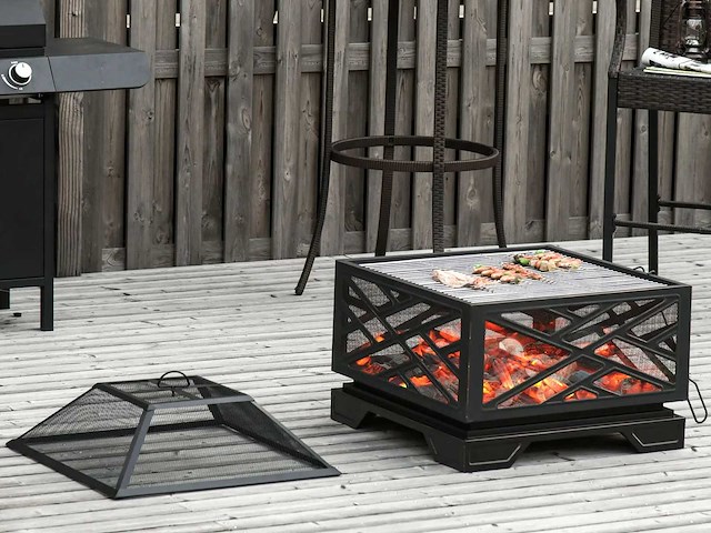 2-in-1 outdoor metalen vuurkom, vierkant, met rooster - afbeelding 1 van  6