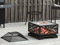 2-in-1 outdoor metalen vuurkom, vierkant, met rooster - afbeelding 1 van  6
