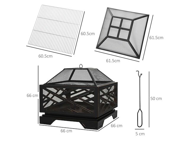 2-in-1 outdoor metalen vuurkom, vierkant, met rooster - afbeelding 4 van  6