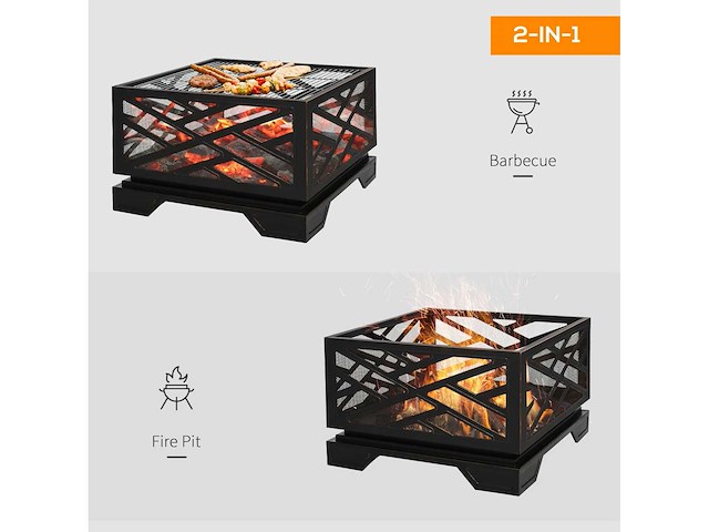 2-in-1 outdoor metalen vuurkom, vierkant, met rooster - afbeelding 5 van  6
