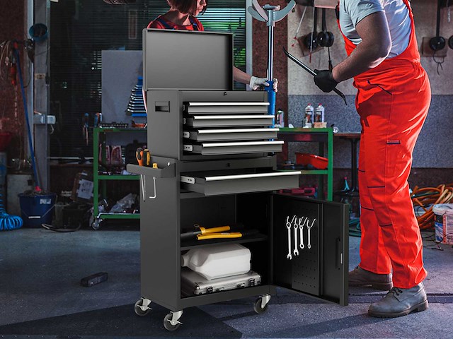 2-in-1 rollende gereedschapskist met 5 afsluitbare schuiflades - afbeelding 1 van  4