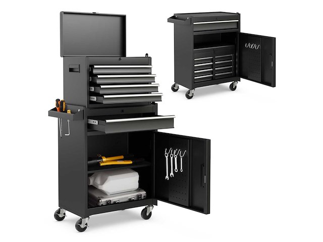 2-in-1 rollende gereedschapskist met 5 afsluitbare schuiflades - afbeelding 3 van  4