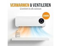 2-in-1 ventilator en verwarming 2000w – wandgemonteerde ventilatorkachel met timer, thermostaat en afstandsbediening – energiezuinig model (4x) - afbeelding 2 van  6